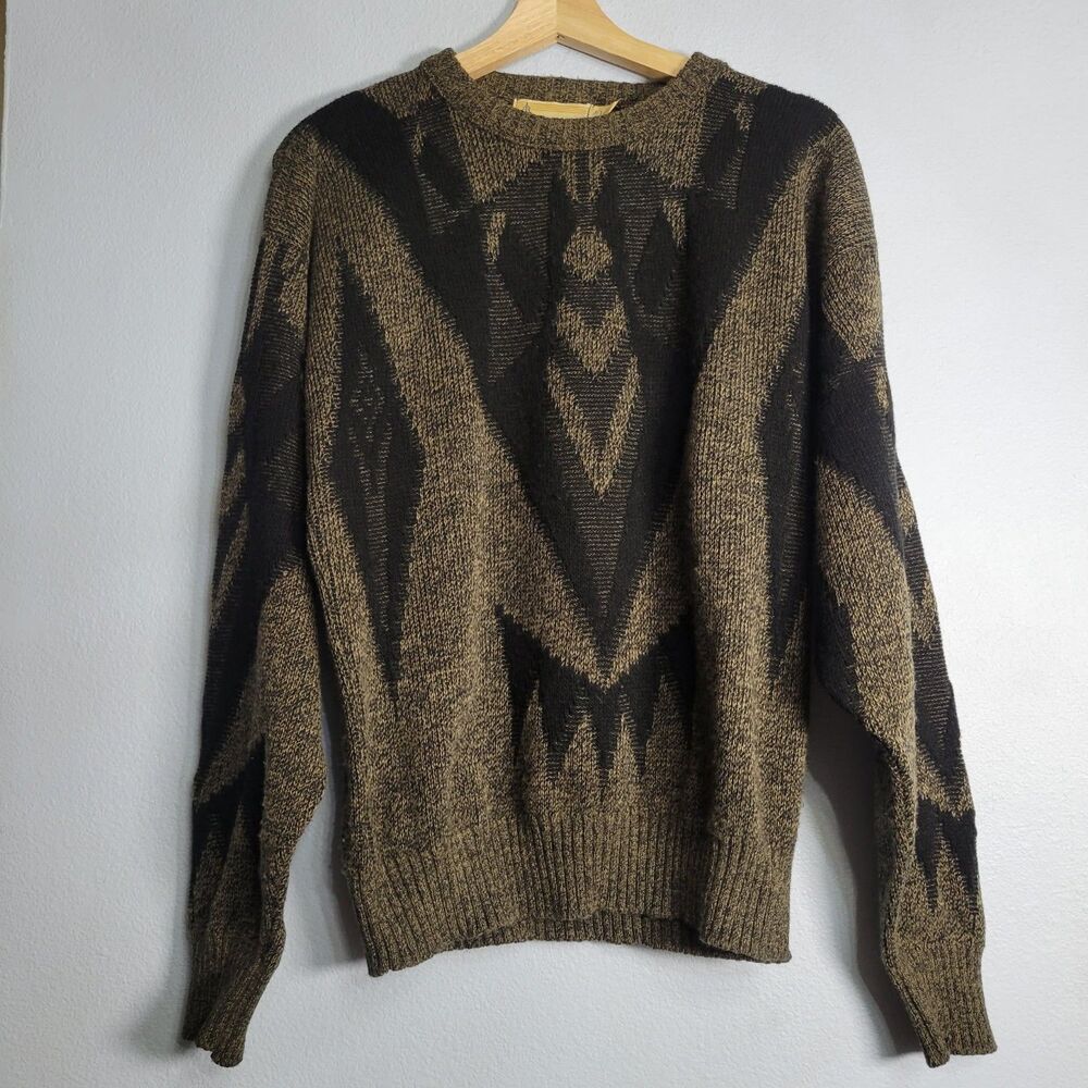 Vtg 90s London Fog Knit Sweater Mens S Abstract Coogi Style Grandpa Goblincore